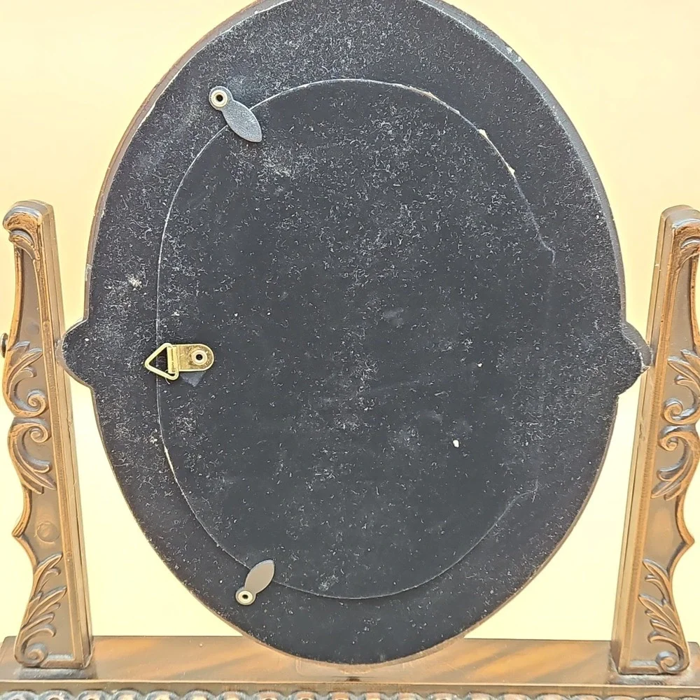 Vintage Dresser Top Oval Ornate Swivel Tilt Mirror Picture Frame Taiwan